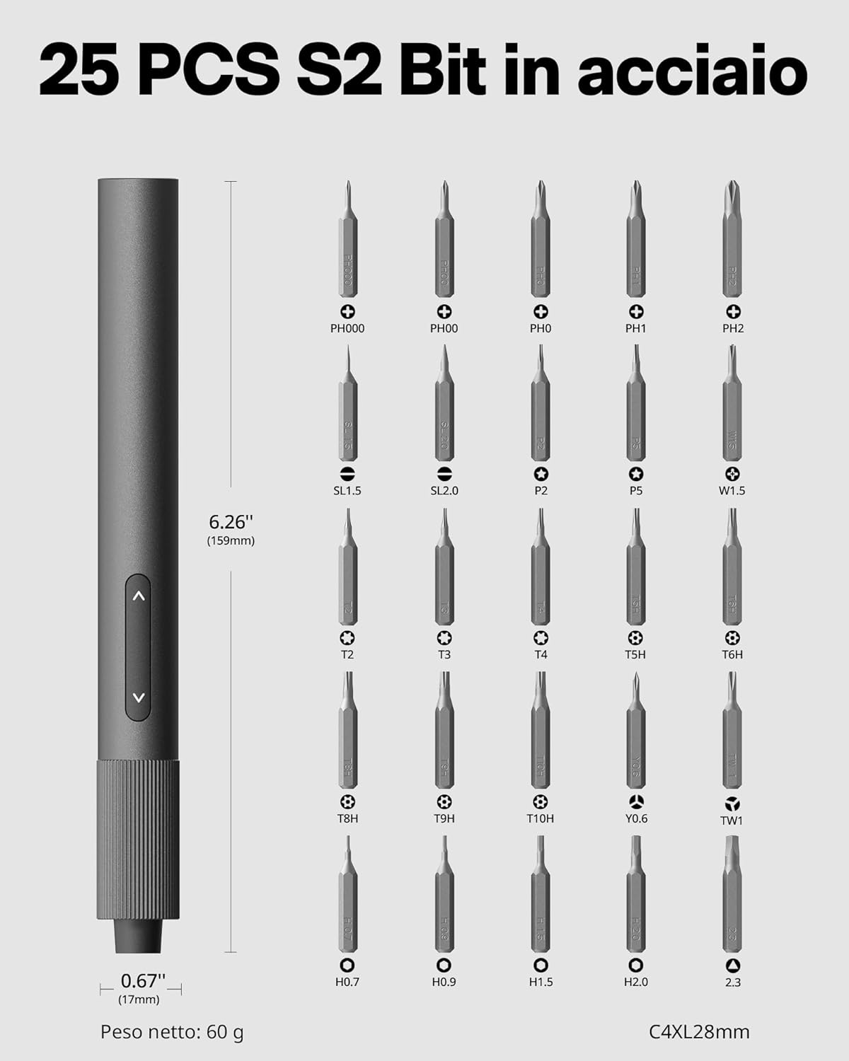 Thumbnail 1 de HOTO 25-in-1 Mini Cacciavite Elettrico: set di precisione 3.7V ricaricabile USB-C per elettronica e fai-da-te