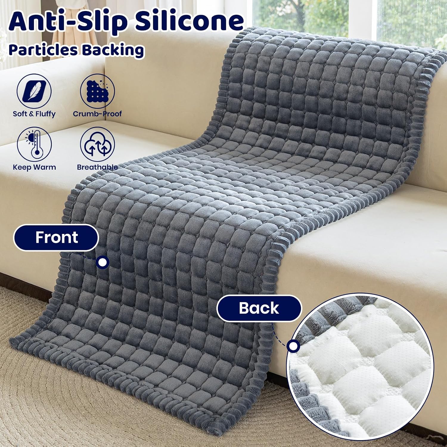 Thumbnail 6 de Royhom Pet Sofa Cover Washable: Thick Flannel Slipcover for 2–4 Seater Sofas (Grey, 70x150cm)
