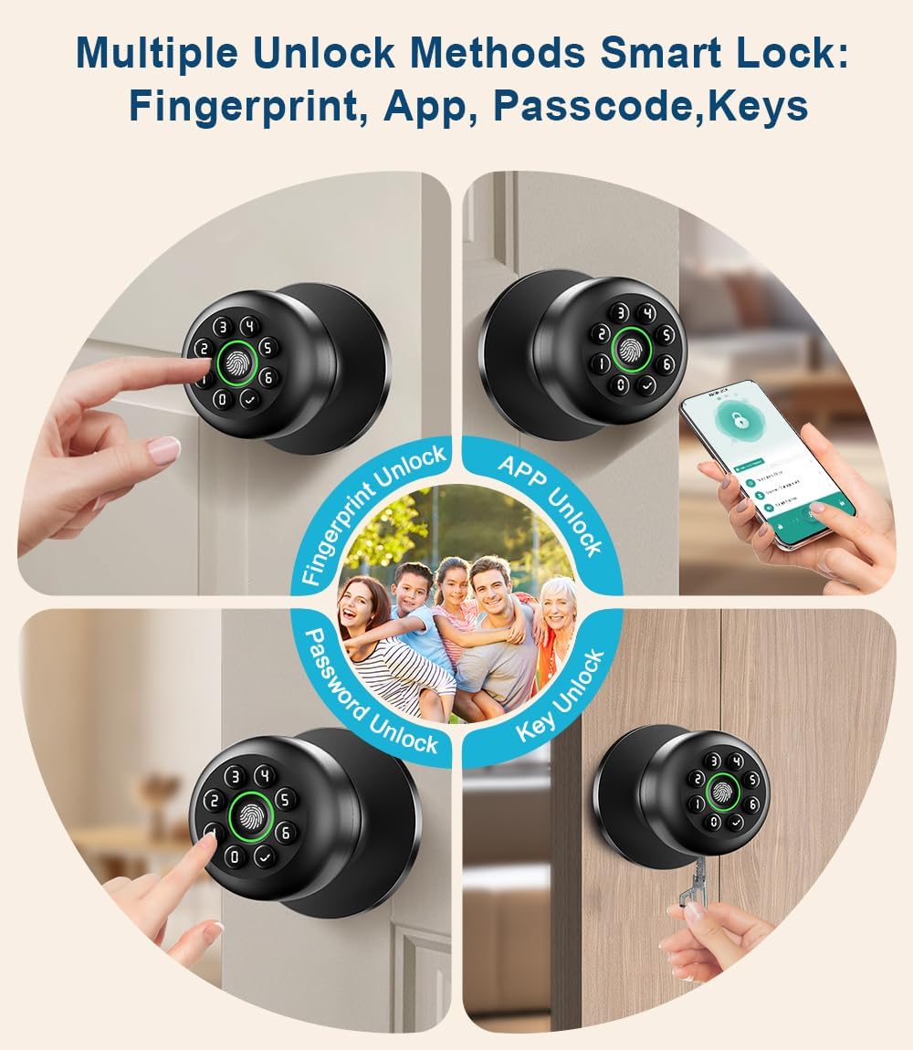 Detalle 2 de Fingerprint Door Knob with Keypad, Matte Black