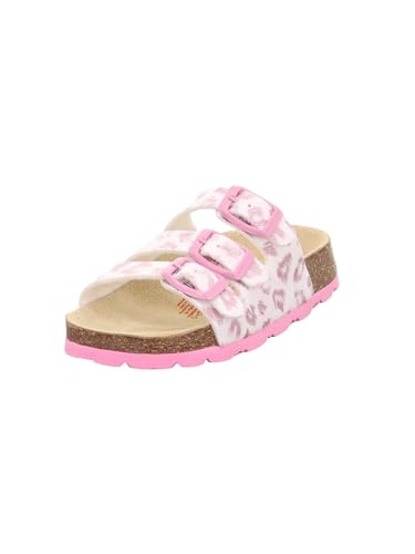 Detalle de Superfit Mädchen Fußbettpantoffel Weiß/Rosa 1140 – bequemer Einstieg dank drei Klettverschlüssen