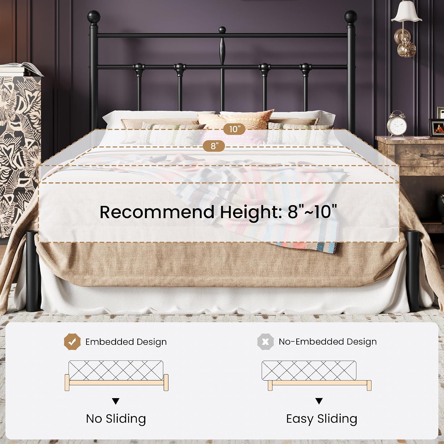 Detalle 2 de SHA CERLIN Queen Size Metal Platform Bed Frame