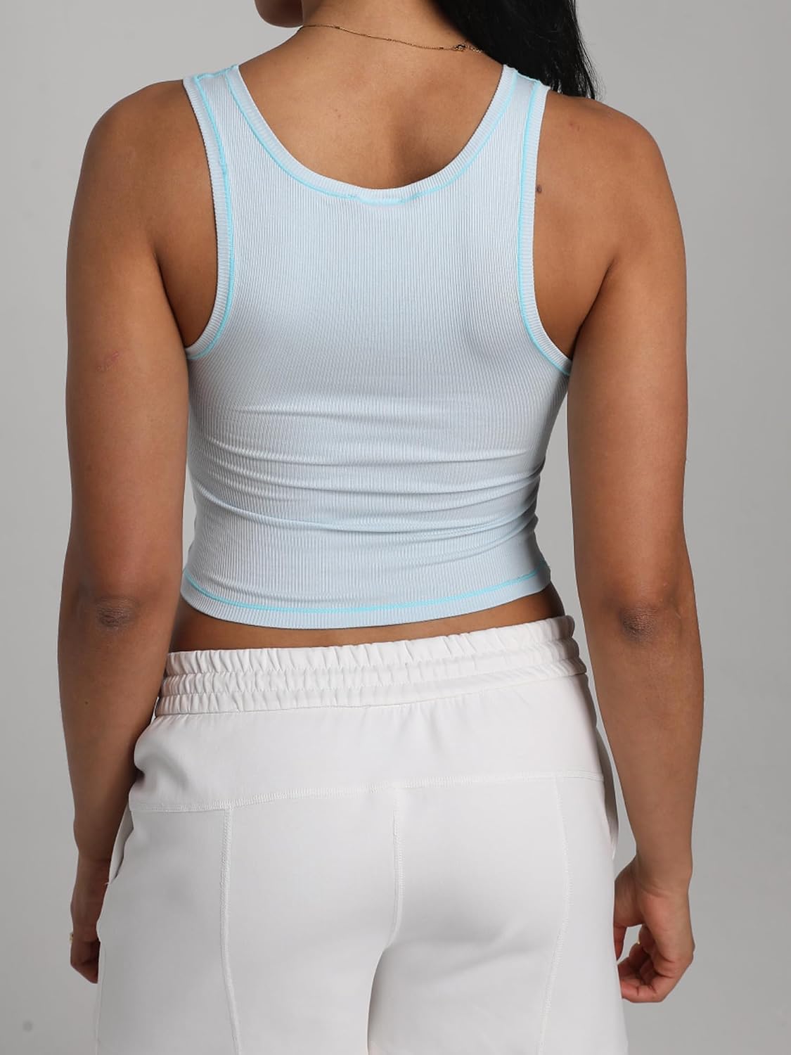 Detalle de Danysu Women Rib Tank Top with Padding – Square Neck Crop, Fitted Workout Camisole