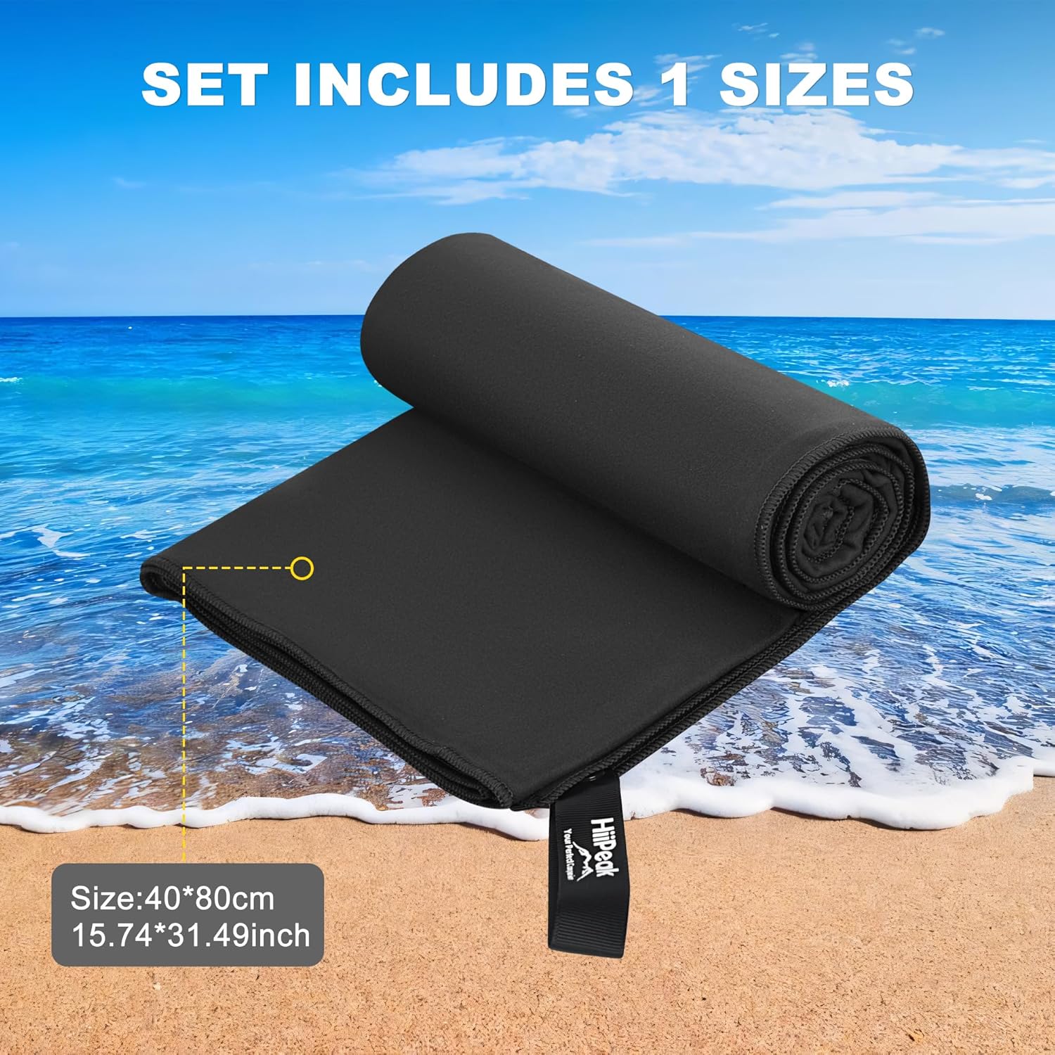 Thumbnail 2 de HiiPeak Microfibre Towel Compact Camping Gym Towel (Black, 1 Pack) 40cm x 80cm