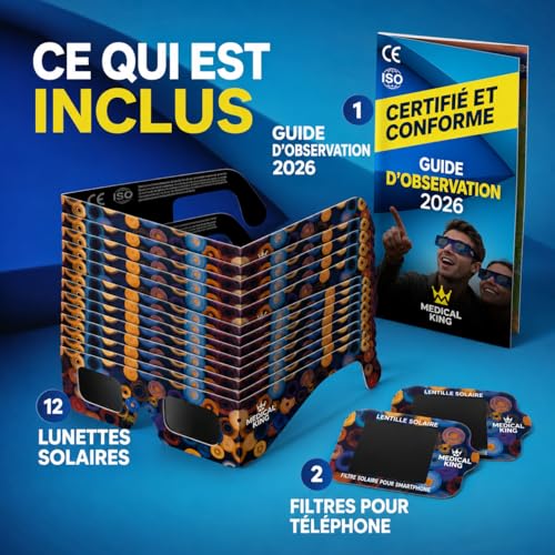 Detalle de Lunettes Eclipse Solaire 2026 – Lot de 12 Paires Premium avec 2 Filtres Solaires pour Smartphone | Medical king