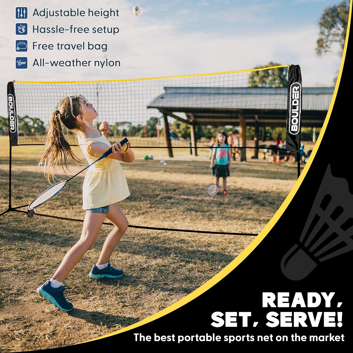 Detalle de Boulder Portable Badminton Pickleball Net with Foldable/Extendable Poles (Up to 5 ft) for Multi-Sport Play