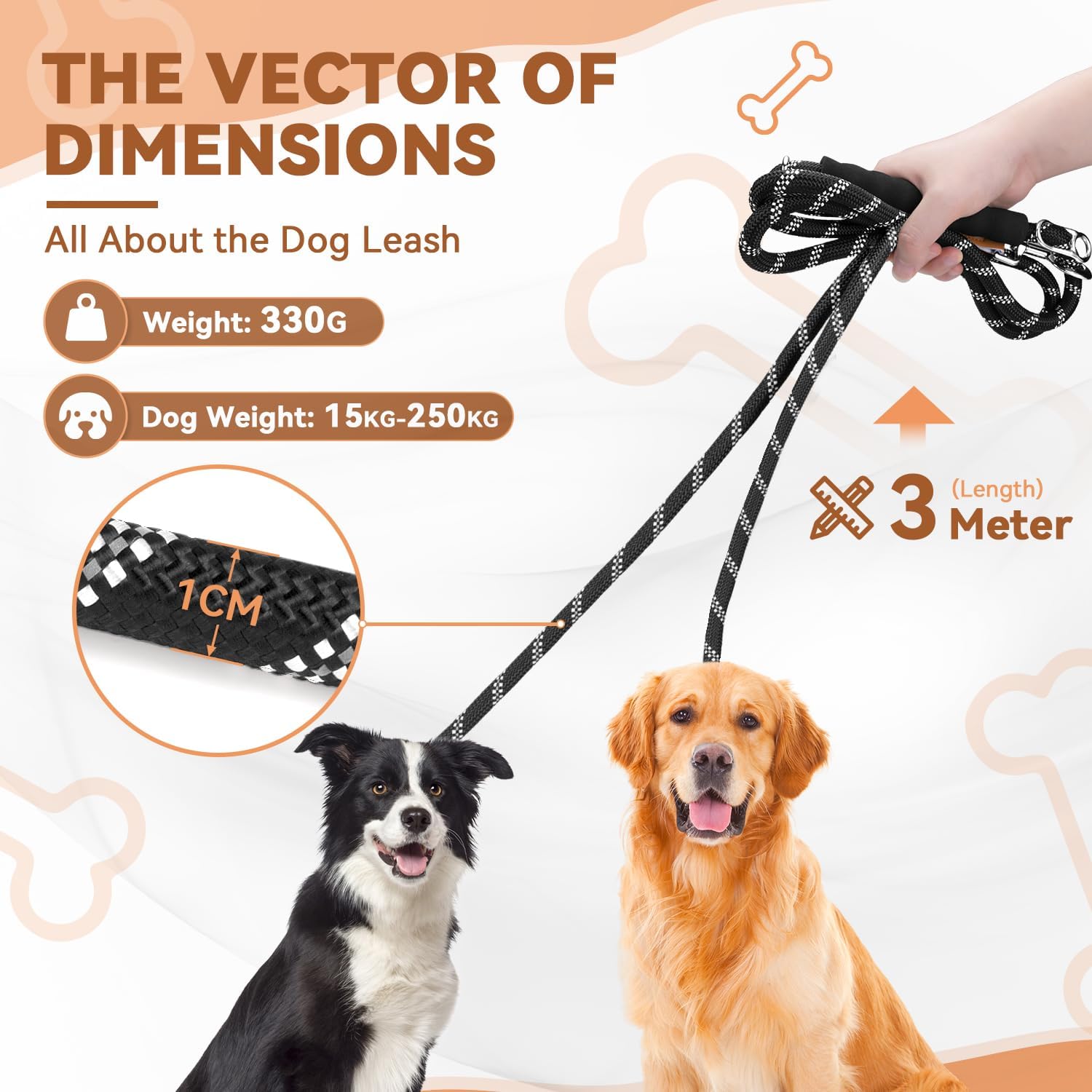 Detalle de PETCOOZ Hundeleine 3M Verstellbare Schleppleine – Vielseitige Doppelleine für Mittel- & Großhunde (20–60 kg)