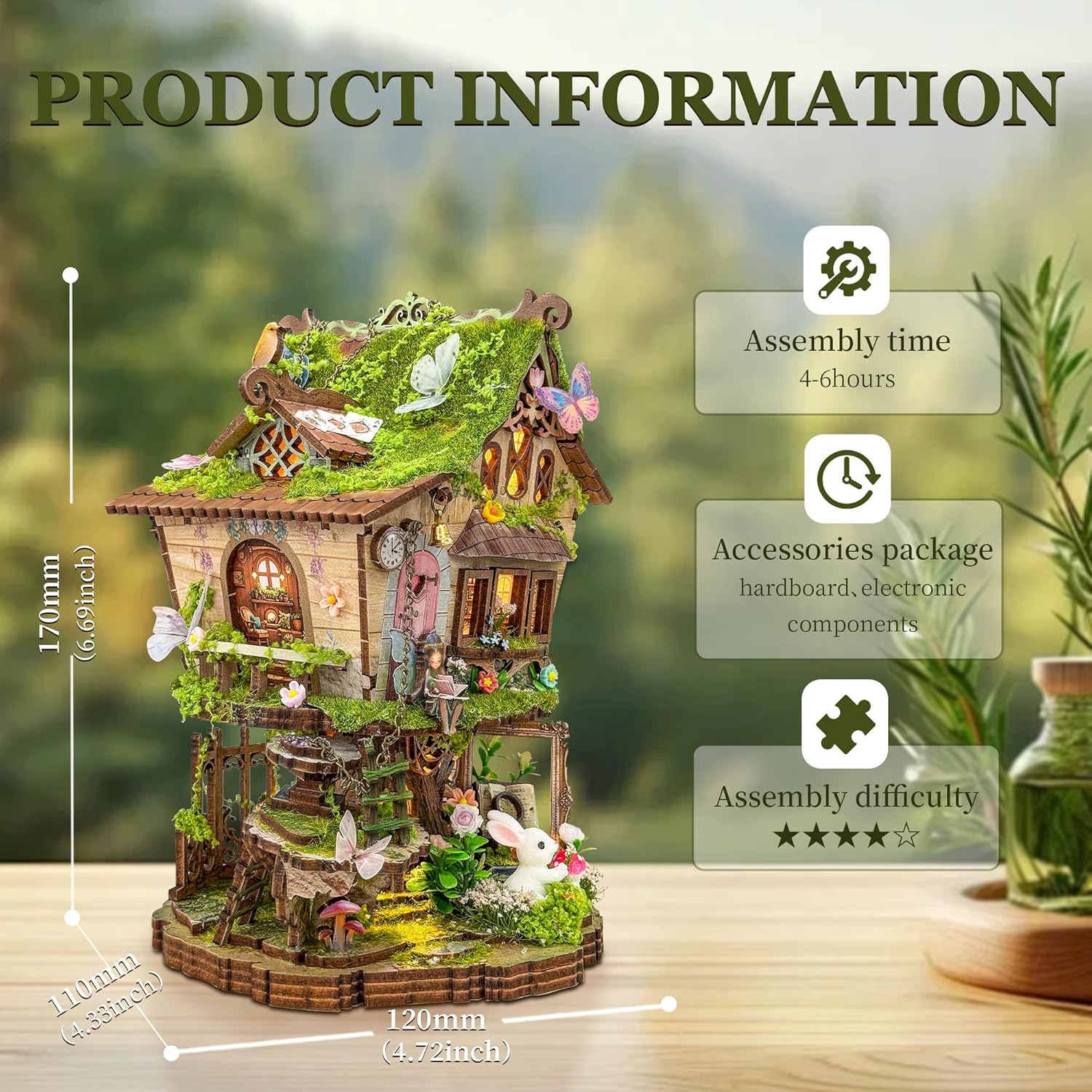Detalle de Rowan's Tree House Book Nook for Adults – DIY Miniature Kit