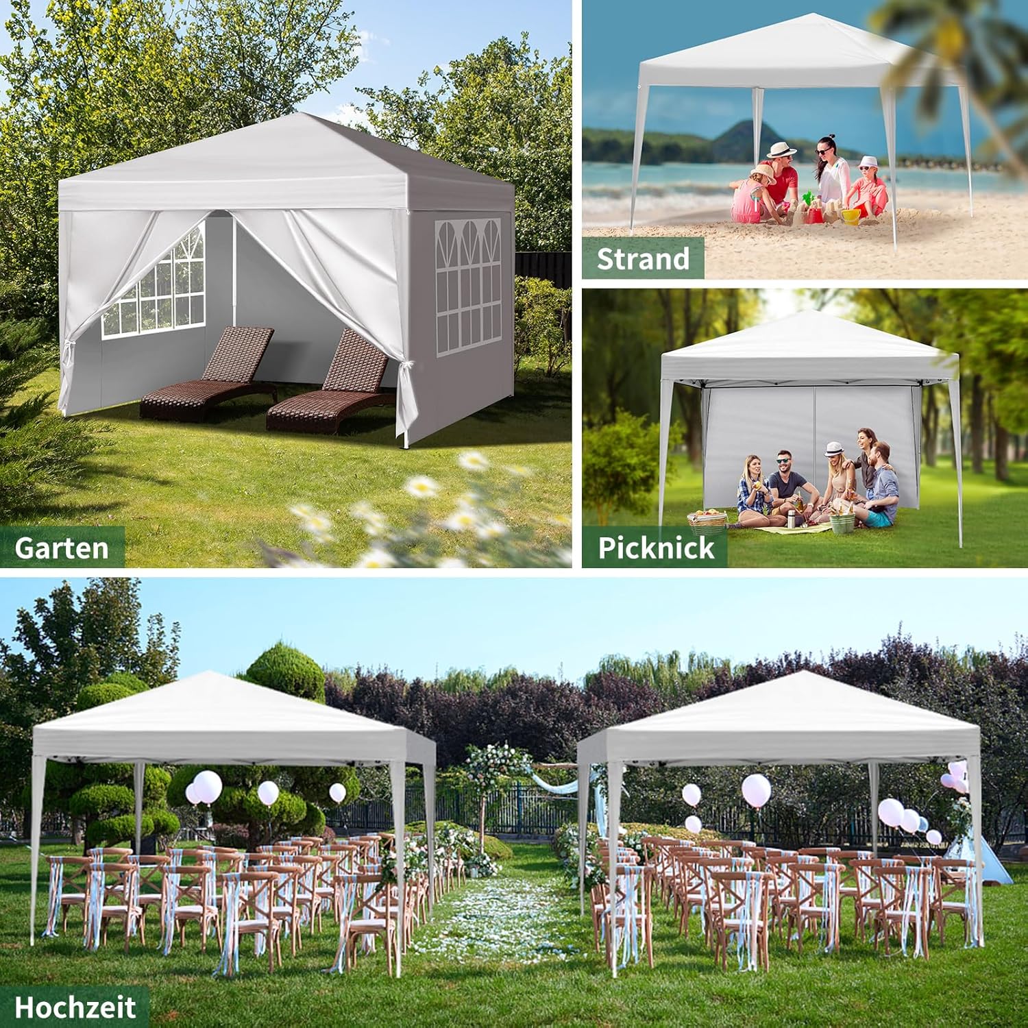 Thumbnail 1 de LEADZM Tonnelle de jardin pliable 3x3 m pop-up réglable en hauteur, imperméable et UV 50+ avec 4 côtés