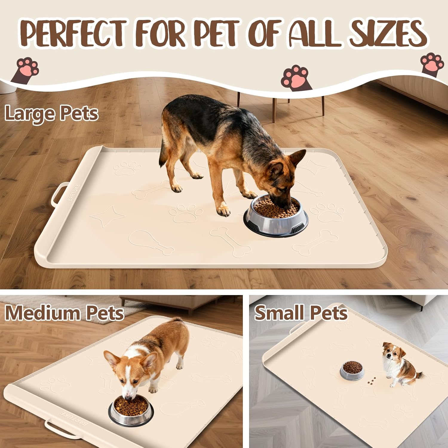 Thumbnail 6 de Bartuke Hundefutter Matte mit Aufbewahrungstasche – Groß, Silikon, beige, 106 x 71 cm