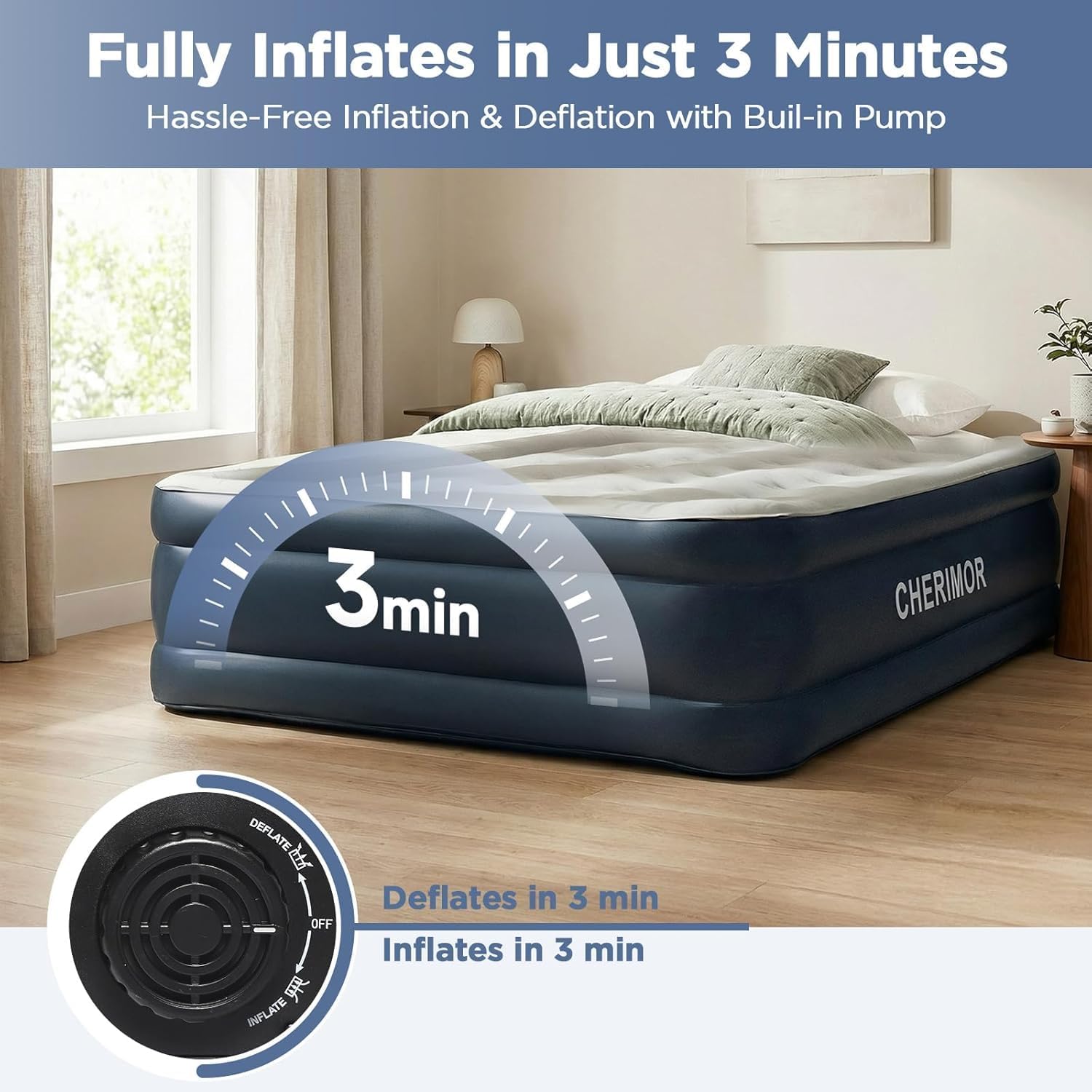 Thumbnail 6 de CHERIMOR A-Q-18-GRWH-C2 Queen Air Mattress, 18-Inch Raised, Built-In Pump