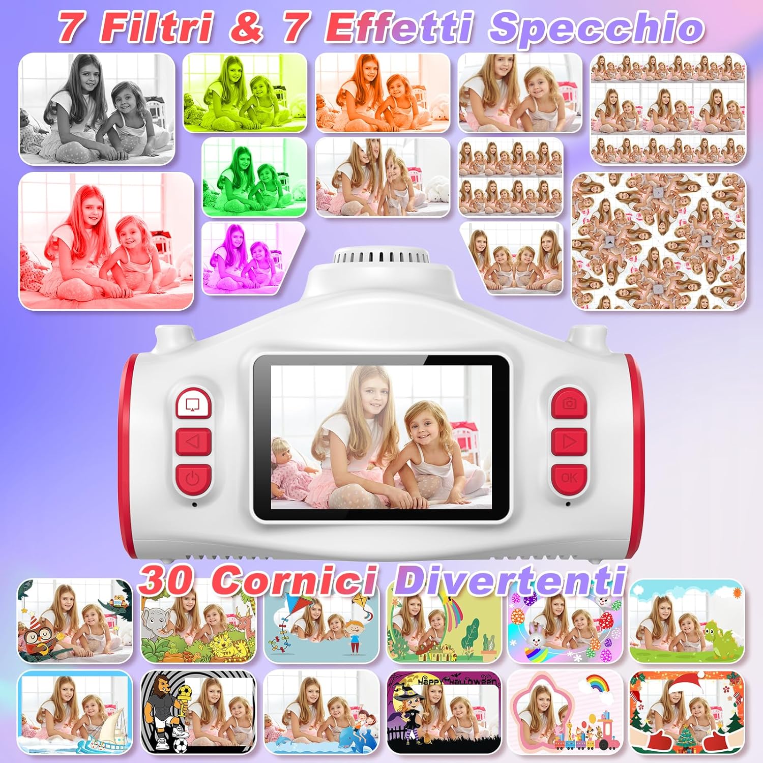 Detalle de Macchina Fotografica per Bambini CHAKEYAKE con Funzione di Proiezione: 1080P, Treppiede e Scheda 32G