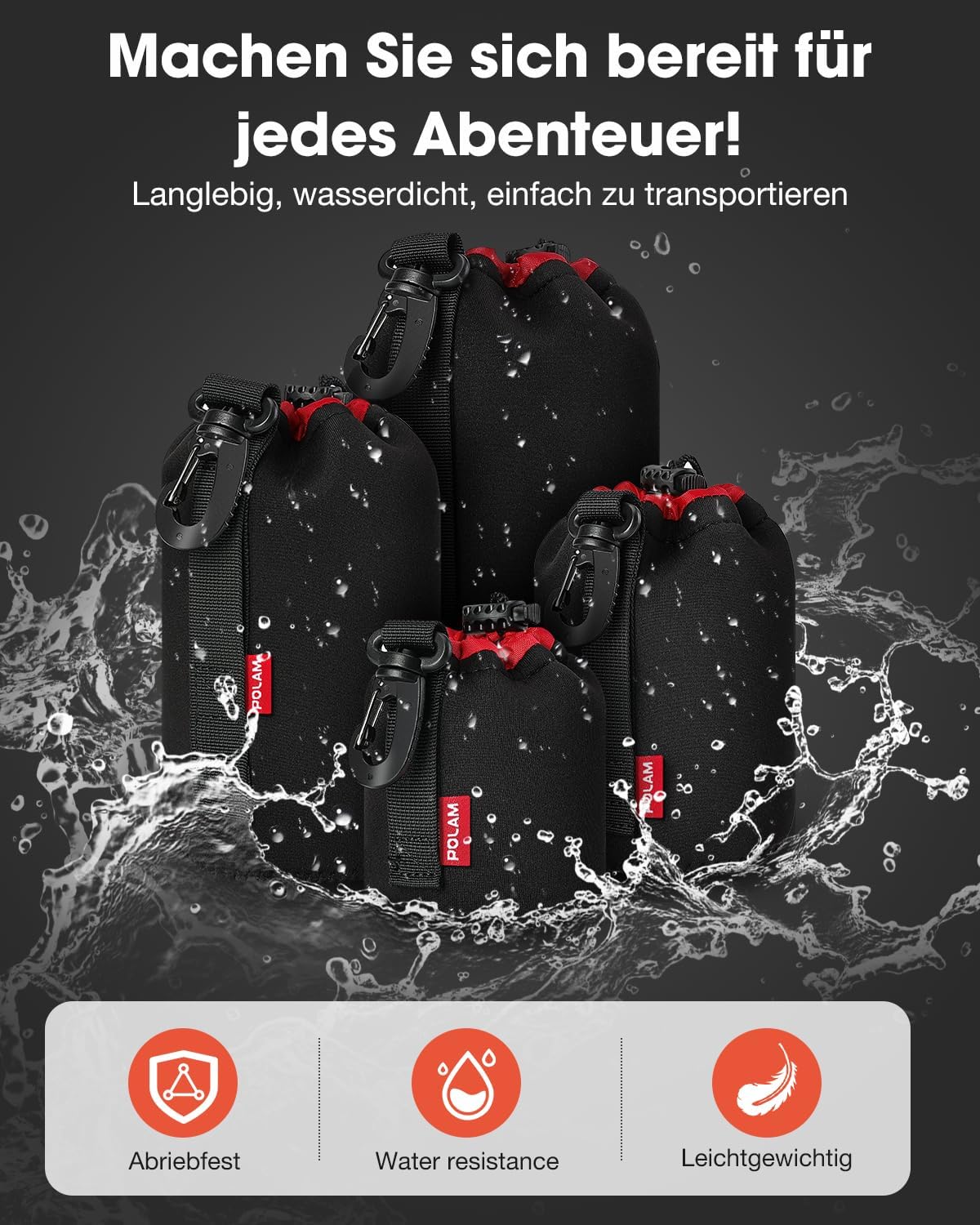 Thumbnail 3 de POLAM-FOTO Objektivtasche Set aus Neopren – 4 Größen, schützender Innenflanell, kompatibel mit Canon/Nikon u.v.m.
