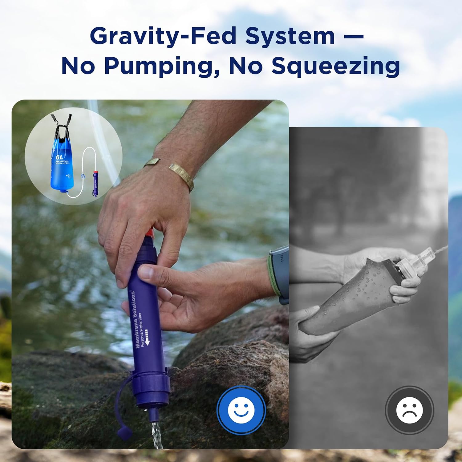 Detalle 2 de Membrane Solutions Gravity Water Filter Pro: 0.1-Micron 4-Stage Personal Filter Straw with 6L Gravity Bag