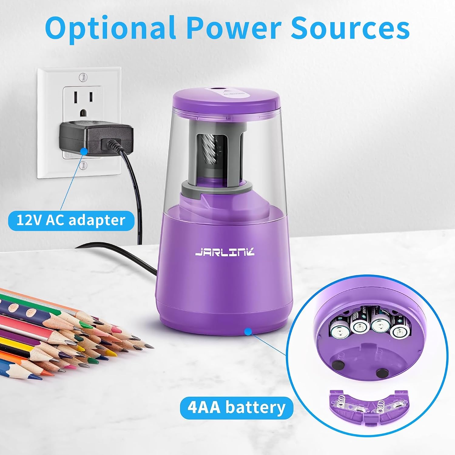 Thumbnail 4 de JARLINK Electric Pencil Sharpener, Heavy-Duty Helical Blade, Auto-Stop, Purple
