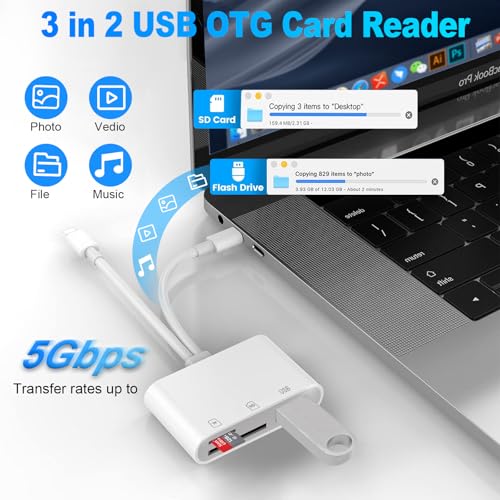 Detalle 2 de Lector de tarjetas SD 3 en 1 con Apple MFi de Ticenpe: Lightning y USB‑C para iPhone, iPad y más