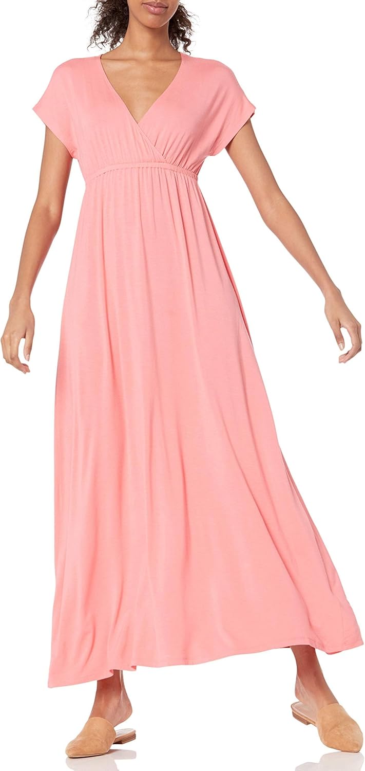 Detalle de Amazon Essentials Women's V Neck Short Sleeve Waisted Maxi Dress (Plus Size Available)