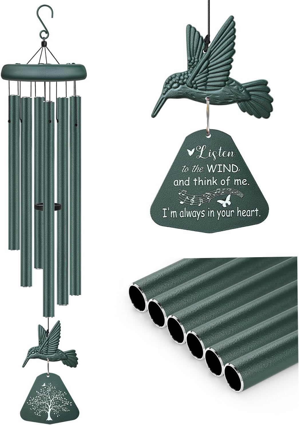 Detalle de Synhonty 1 Memorial Wind Chimes with Deep Tones and Hummingbird Design