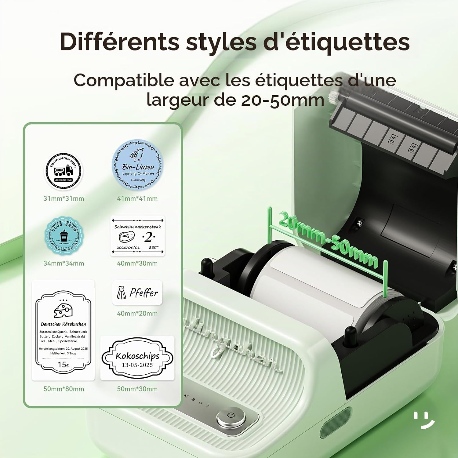 Detalle 1 de NIIMBOT B21 HK-B21-MintGreen-DE mini-labelprinter, thermisch, Bluetooth, mintgroen