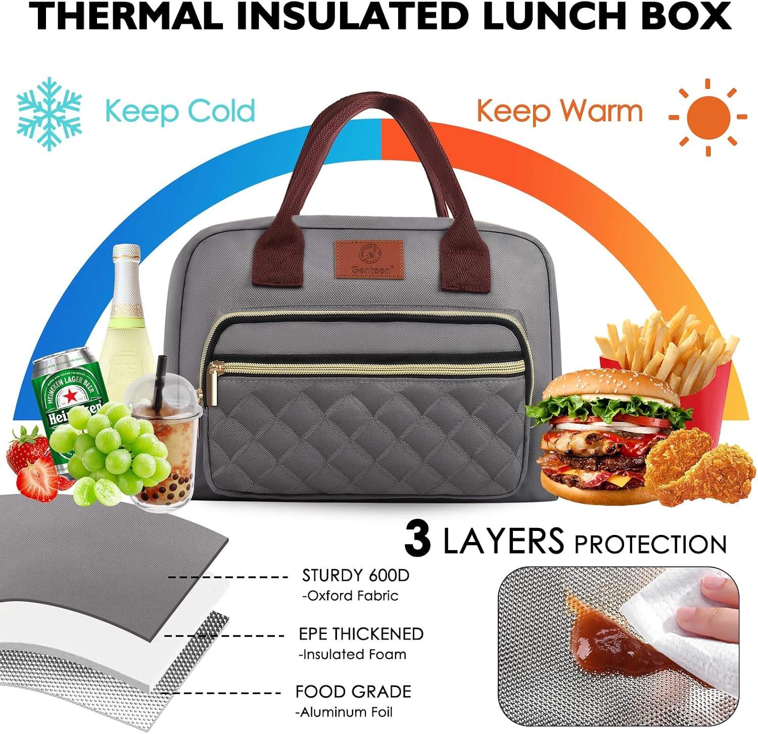 Thumbnail 5 de Genteen Insulated Lunch Bag, Gray