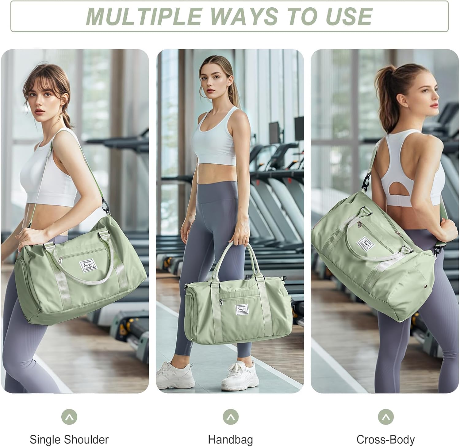 Detalle de HYC00 Sac de sport femme homme avec compartiment chaussures et poche humide – sac de gym weekender Vert Herbe