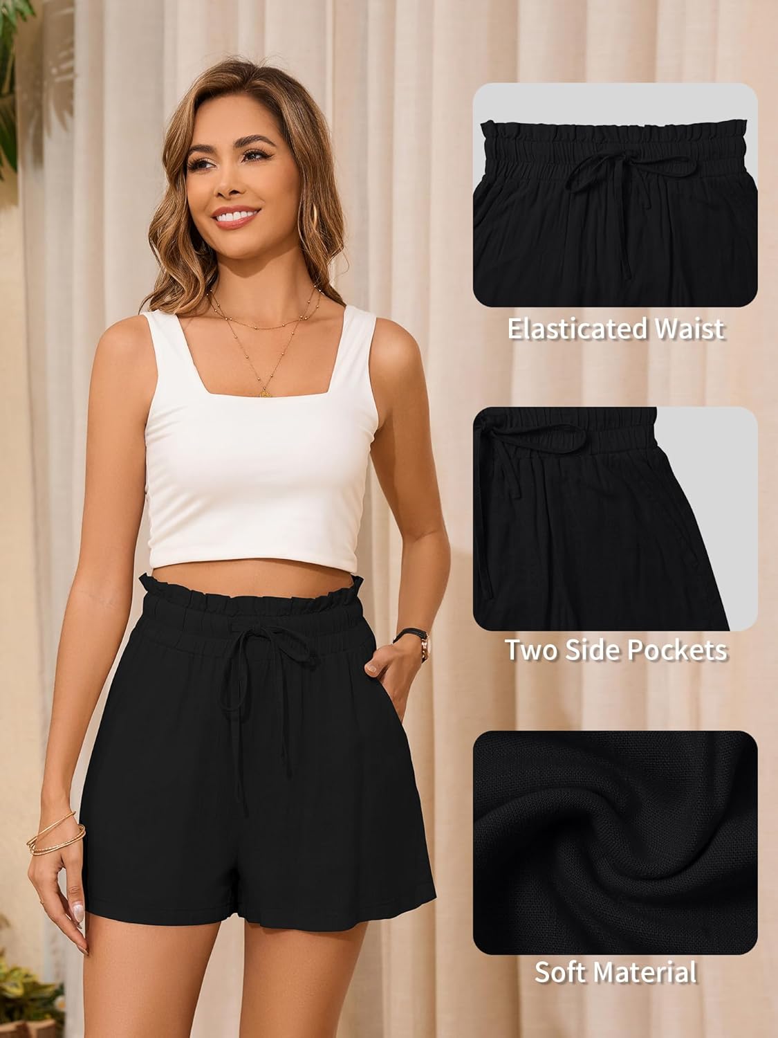 Thumbnail 3 de StylSense Kurze Hose Damen Sommer – Leinen-Baumwoll Bermuda mit High Waist, Gummizug und Taschen