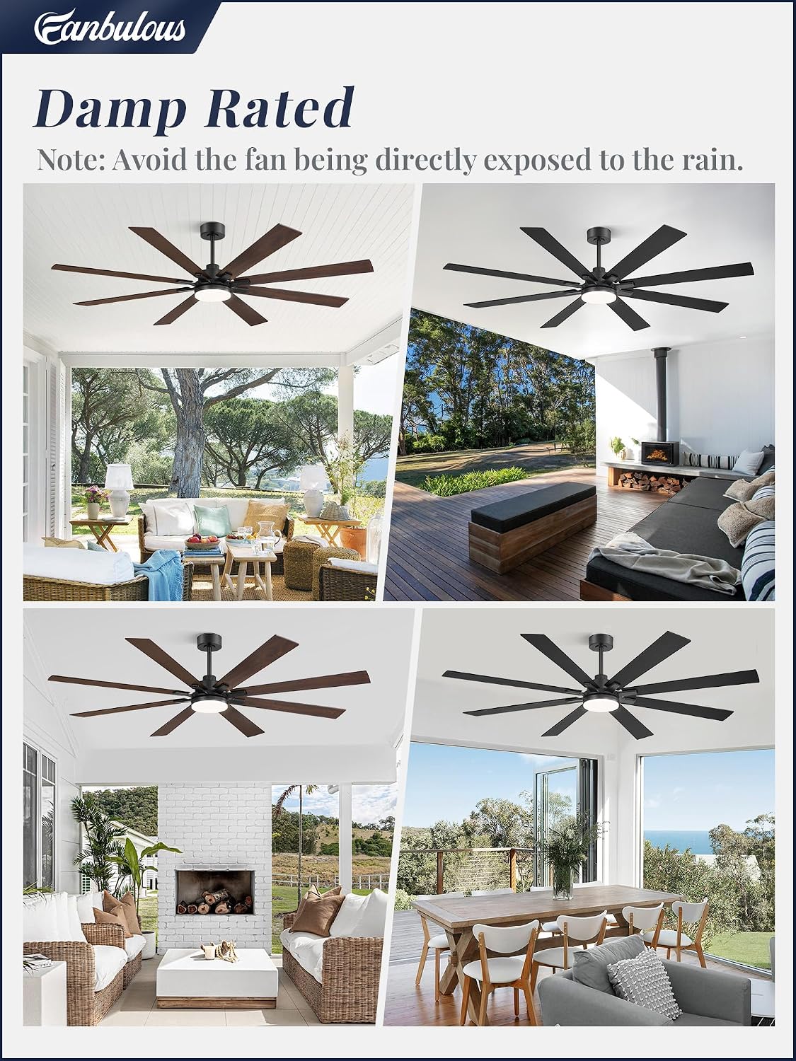 Thumbnail 6 de Fanbulous 72 Inch Ceiling Fan with Lights and Remote – Dual-Sided Reversible Blades, Damp Rated