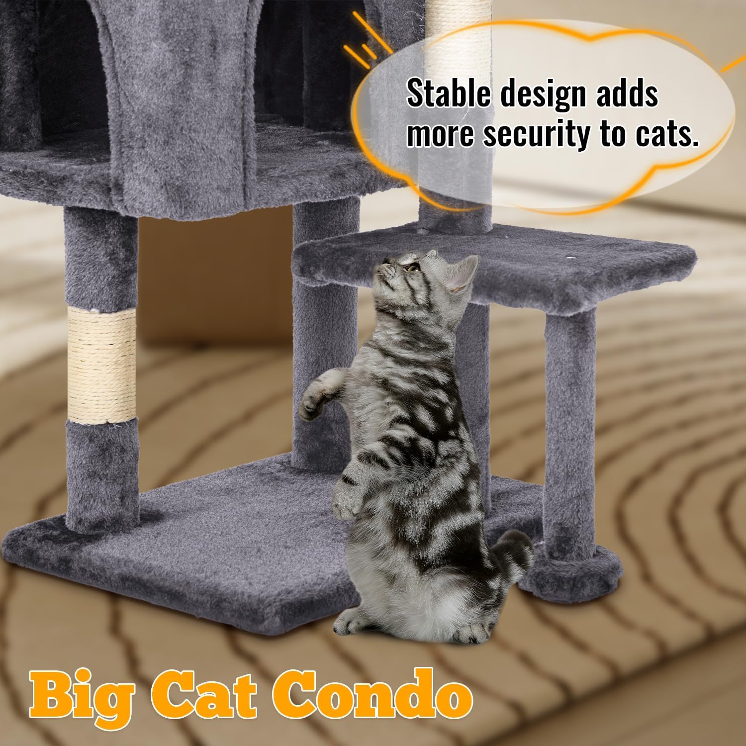 Detalle 2 de FDW 37.8 inch Cat Tree, 3-Level Tower with Sisal Posts and Plush Perches