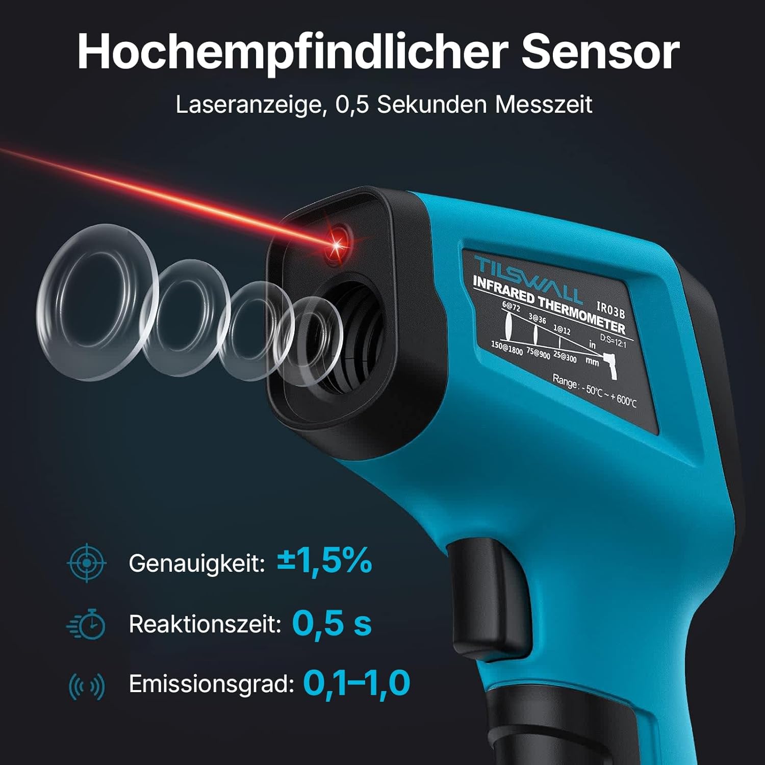 Detalle 2 de Tilswall Infrarot-Thermometer 600°C für Küche/Grill 🌡