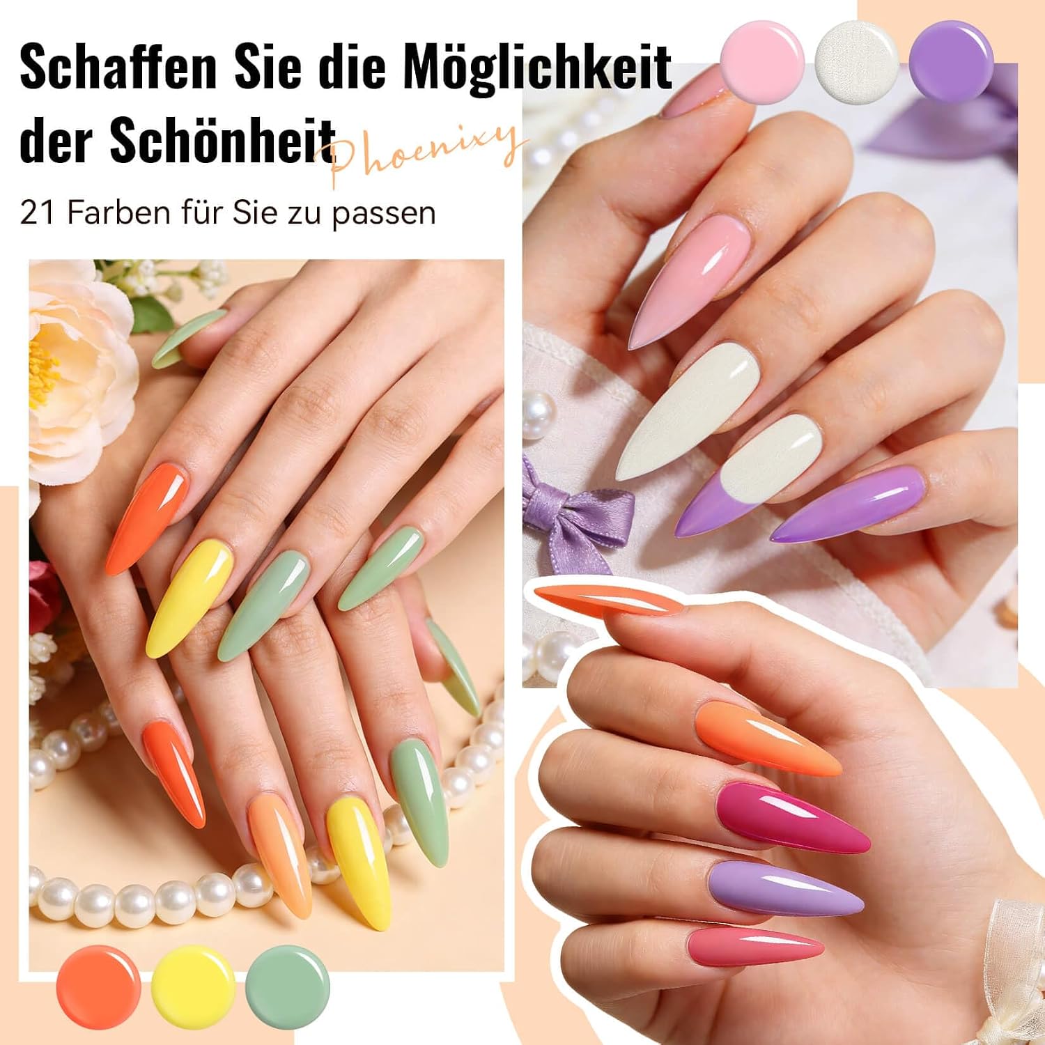 Detalle de Phoenixy UV-Nagellack Set (24-teilig) mit 21 Farben, Unterlack & Überlack