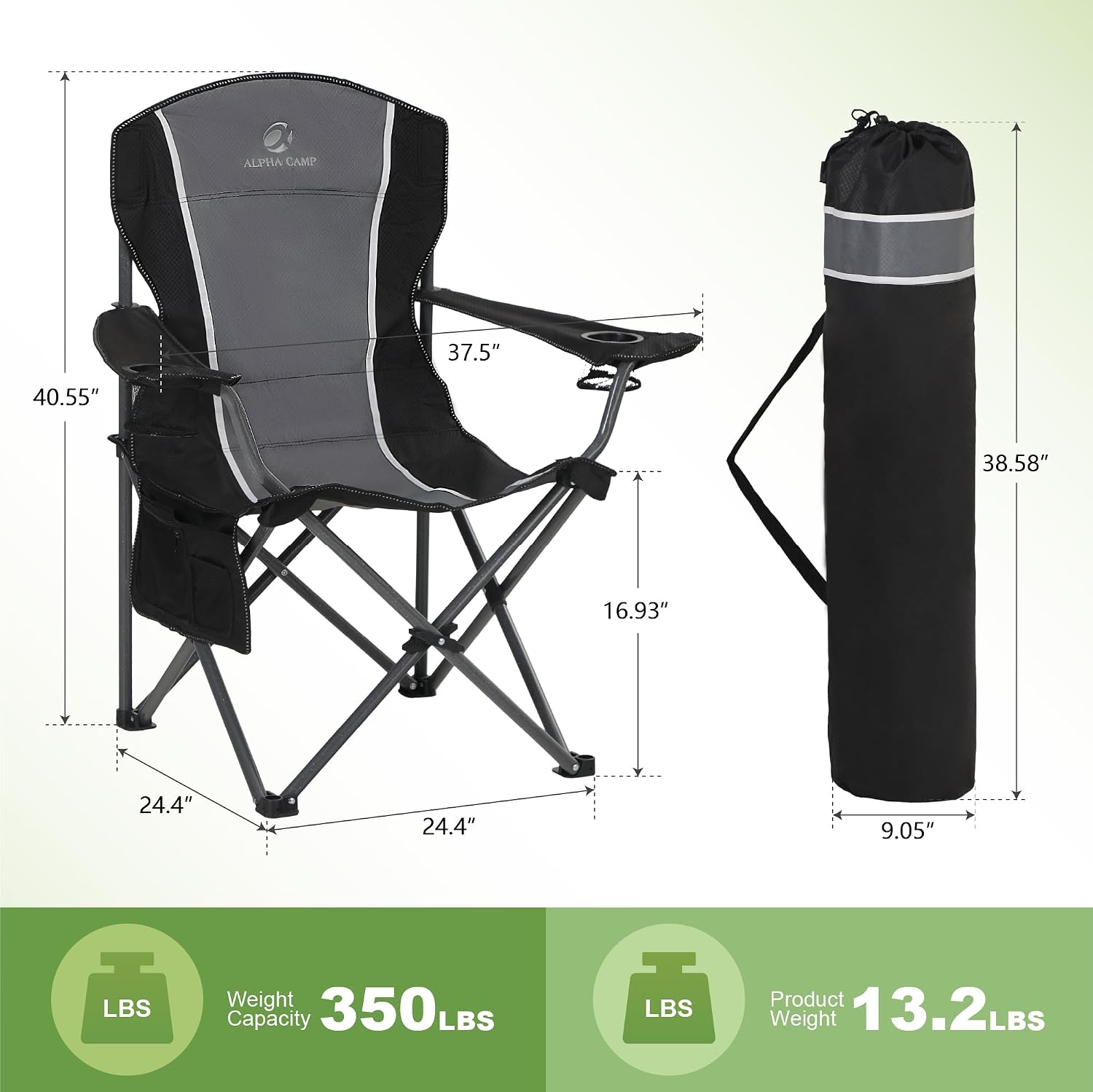 Thumbnail 1 de LET'S CAMP Campingstuhl Klappstuhl Faltbar Angelstuhl XL mit Getränkehaltern und Tragetasche – 160 kg Tragkraft