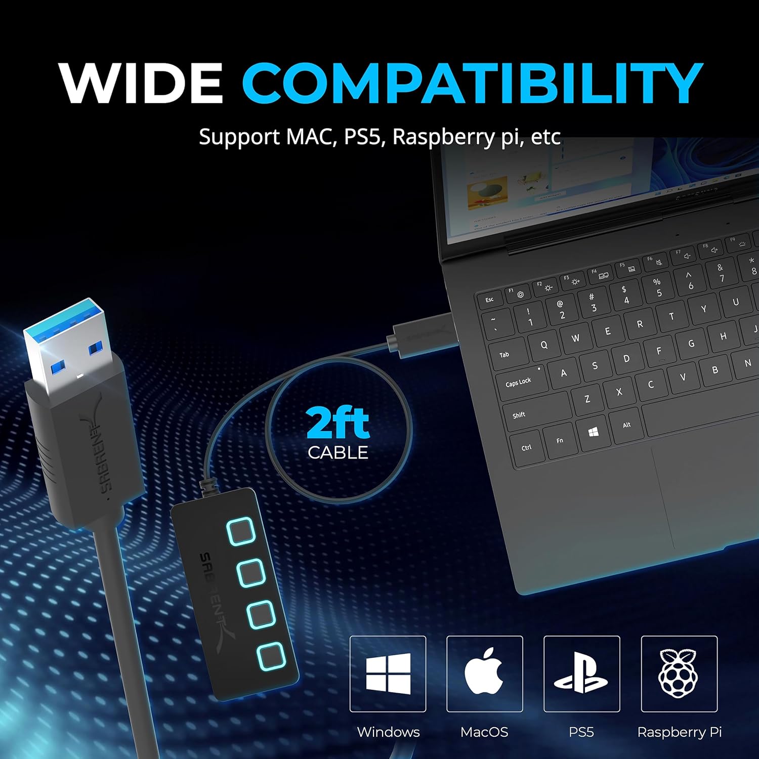 Thumbnail 2 de SABRENT HB-UMP3 Powered USB Hub 4-Port
