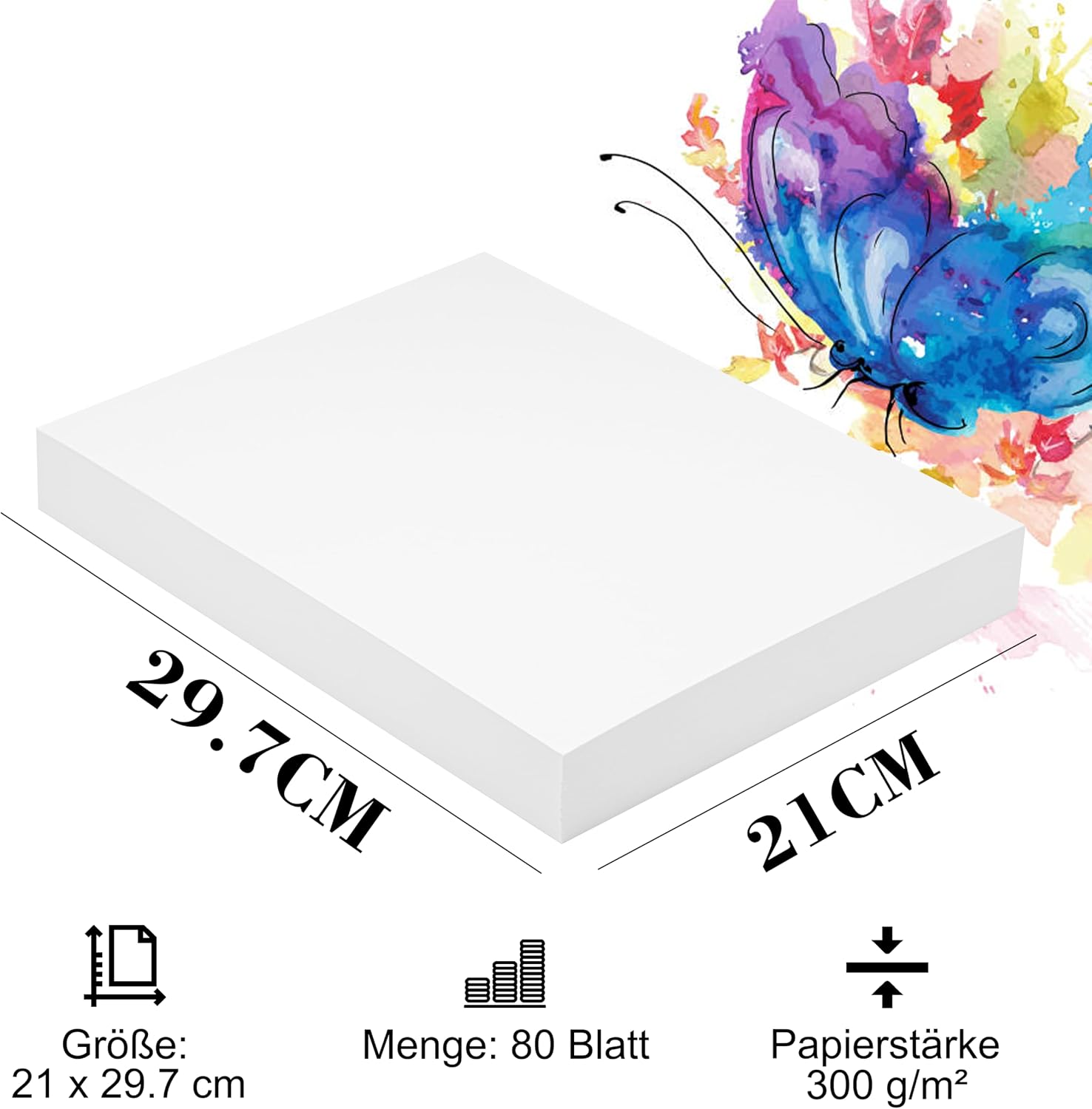 Detalle de Aquarellpapier A4 21 x 29,7 cm, 80 Blatt, 300 g/m² – kaltgepresstes Baumwollpapier für Aquarellzeichnungen
