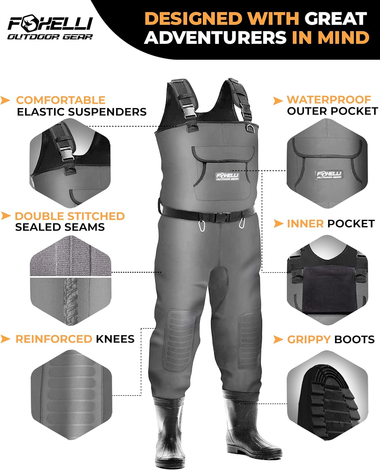 Thumbnail 3 de Foxelli Chest Waders in 4mm Neoprene for Hunting & Fishing (with PVC boots)