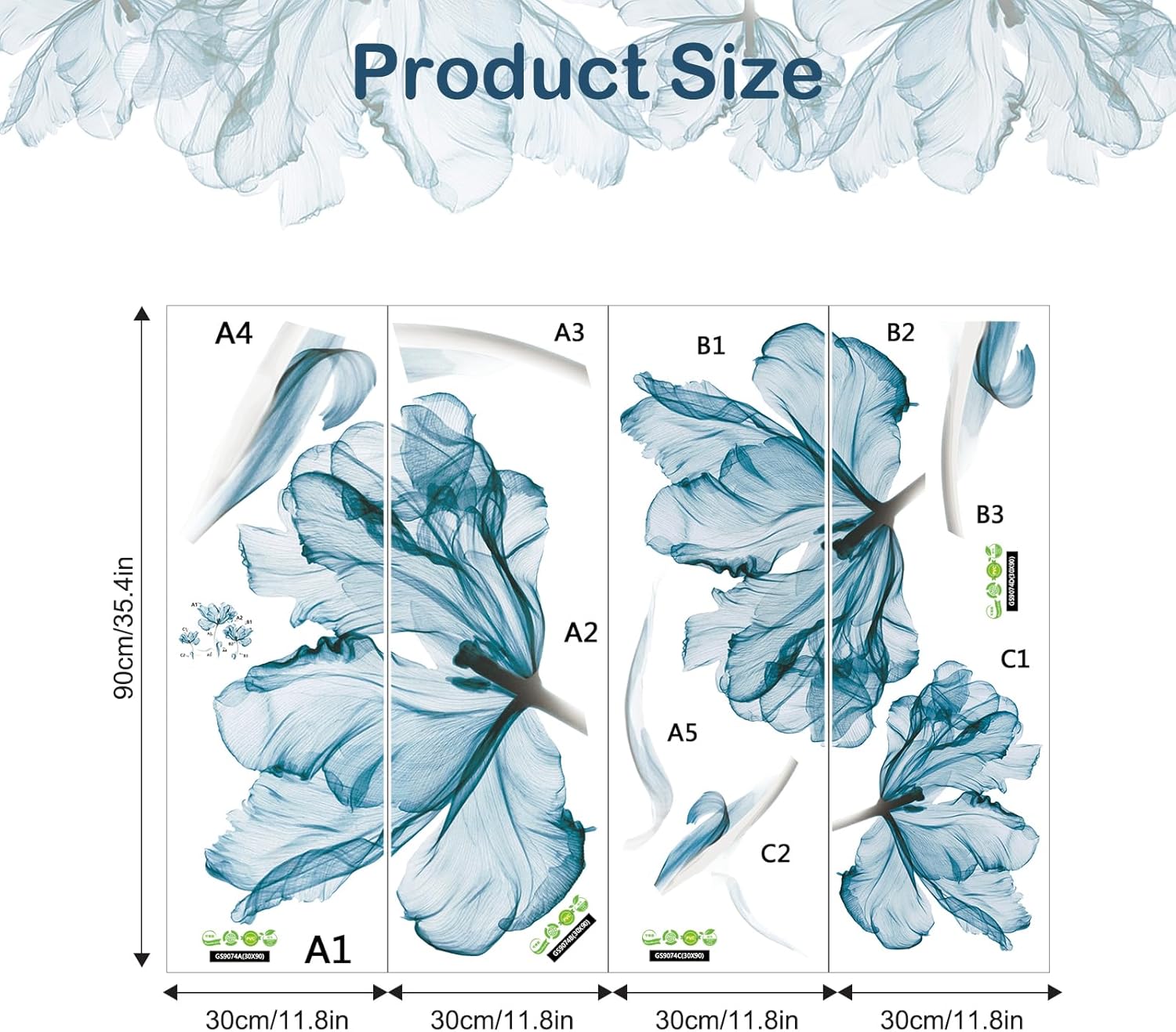 Thumbnail 5 de Tanlaby Grande Blu Fiori Adesivi Murali: decorazione floreale oversize per pareti