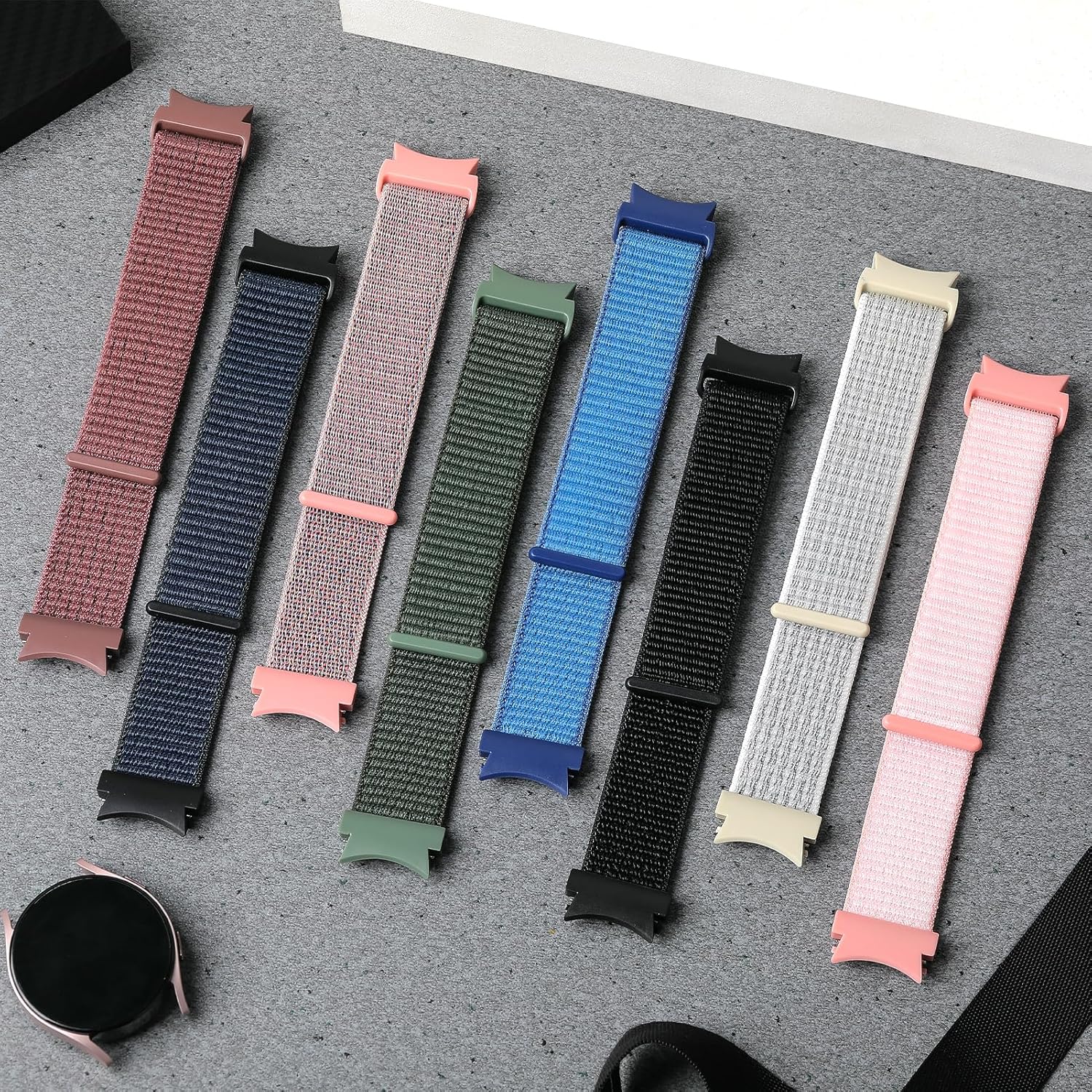 Thumbnail 4 de DMVEIMAL Nylon Strap for Samsung Galaxy Watch 7/6/5/4 & FE 40mm–44mm, Classic 42mm–47mm, 45mm Pro (4 Pack) – No Gap, Quick-Release Sport Band