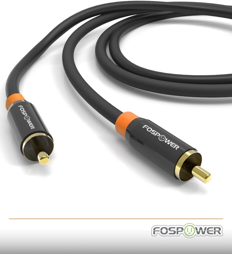 Thumbnail 4 de FosPower câble RCA audio plaqué or 24K 3 m – RCA mâle vers RCA mâle, coaxial pour ampli, home cinéma et barre de son
