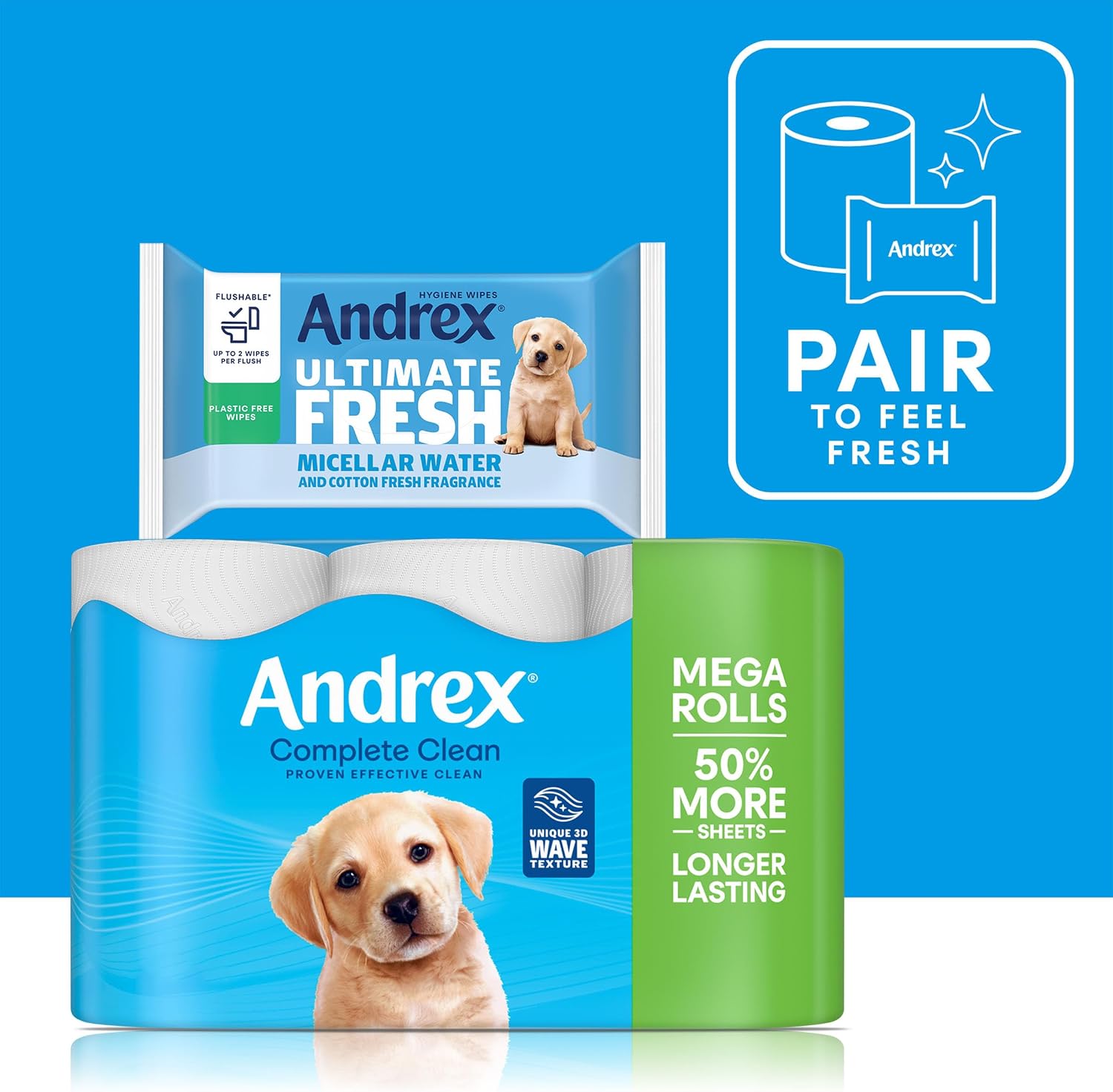 Thumbnail 3 de Andrex Complete Clean Toilet Roll – 12 Mega Rolls (18 standard), FSC Certified & Which? Best Buy