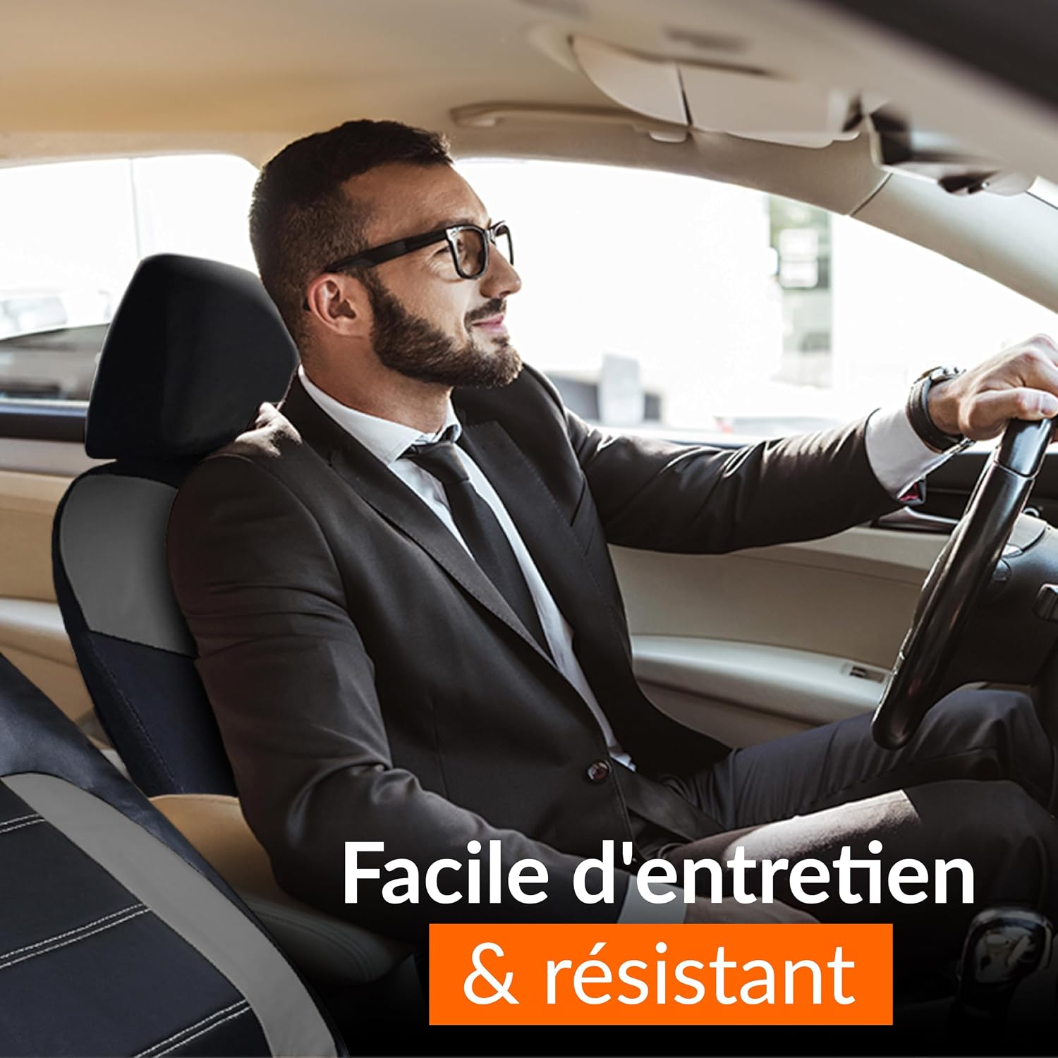 Detalle 2 de Upgrade4cars Housses de Sièges Auto Universelles Simili Cuir Gris – Ensemble Complet Avant et Arrière, Toutes Saisons