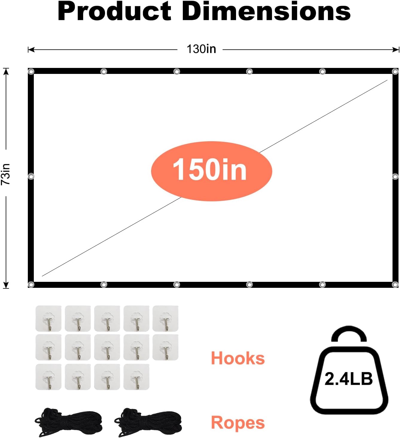 Thumbnail 2 de TOWOND 150-inch 16:9 Washable Projector Screen (Indoor/Outdoor, Front & Rear Projection)