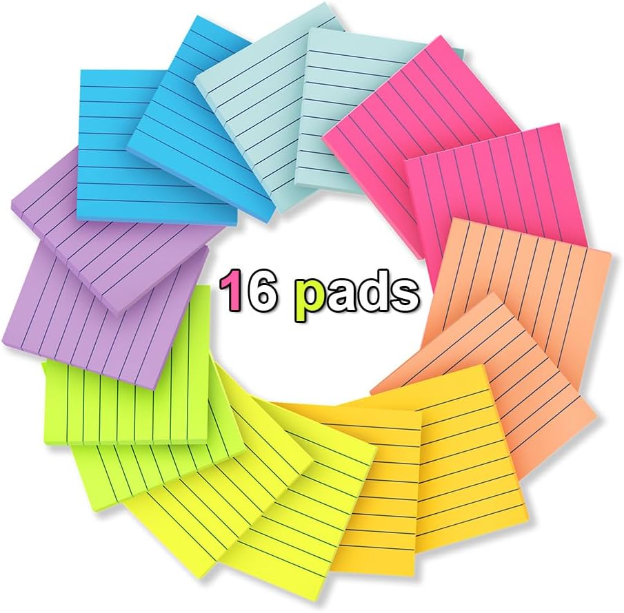 Thumbnail 2 de Wowivy 16 Pack Lined Sticky Notes (3 x 3 in) – 8 bright colours, 880 sheets total