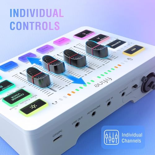 Detalle de FIFINE Gaming Audio Mixer: USB/PCIe DJ-style mixeur avec entrée XLR et alimentation fantôme 48V