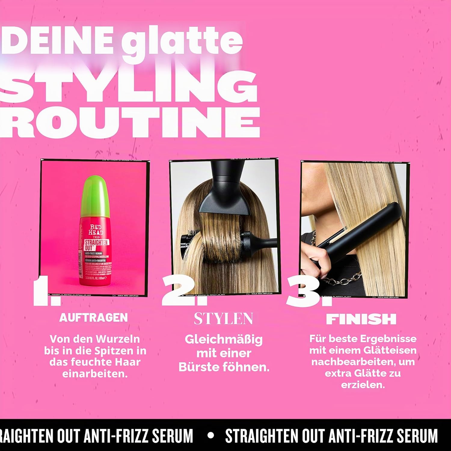 Detalle 2 de Bed Head by TIGI Straighten Out Anti-Frizz-Serum – 100 ml für glattes, glänzendes Haar