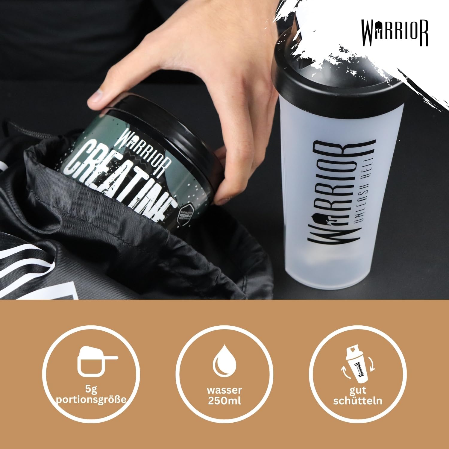 Detalle 2 de Warrior Creatin Monohydrat Pulver (300 g, 60 Portionen) – vegan, mikronisiert – Cool Cola