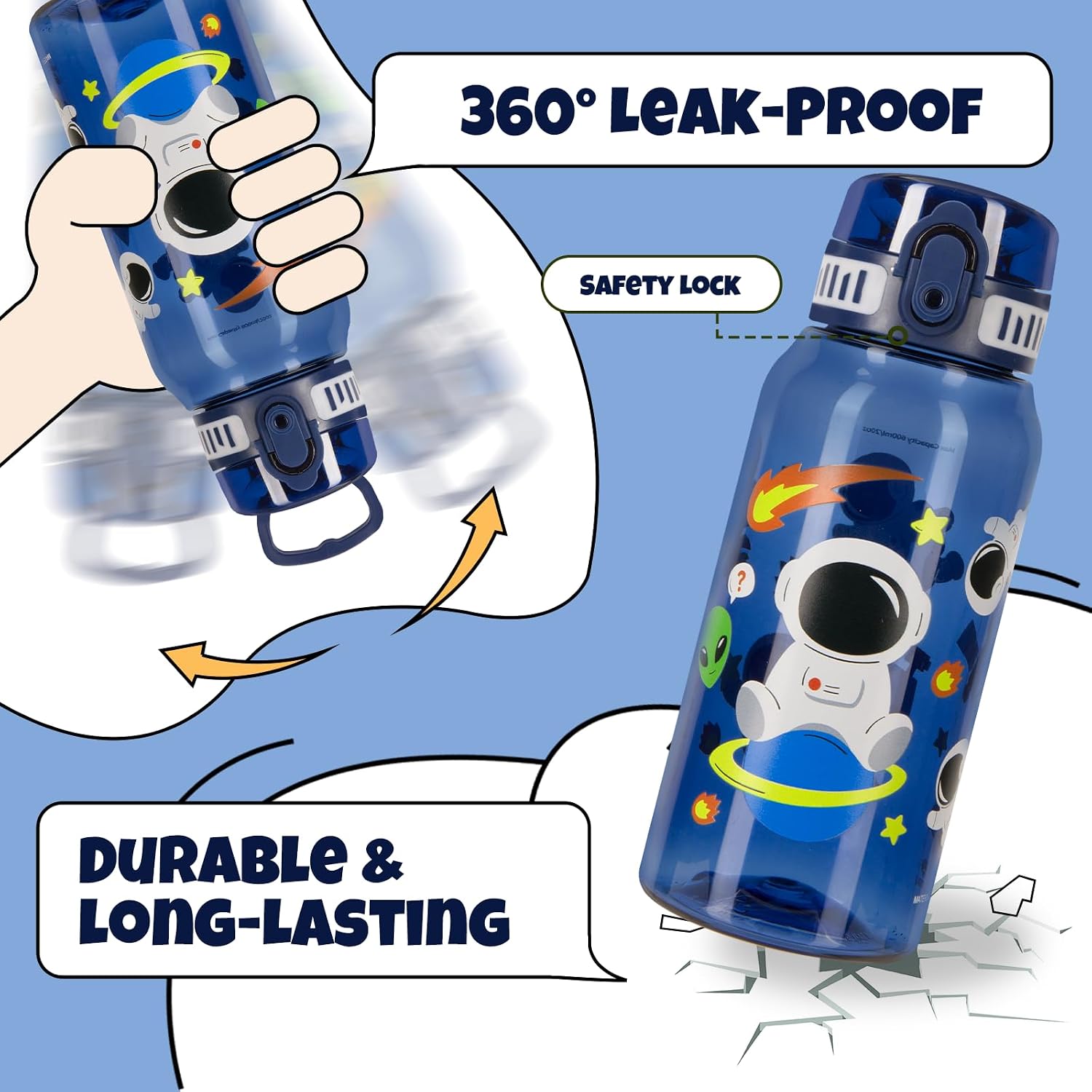 Thumbnail 5 de UZSPACE Kids Water Bottle with 2 Lids – 600ml Tritan, BPA-Free, Leakproof
