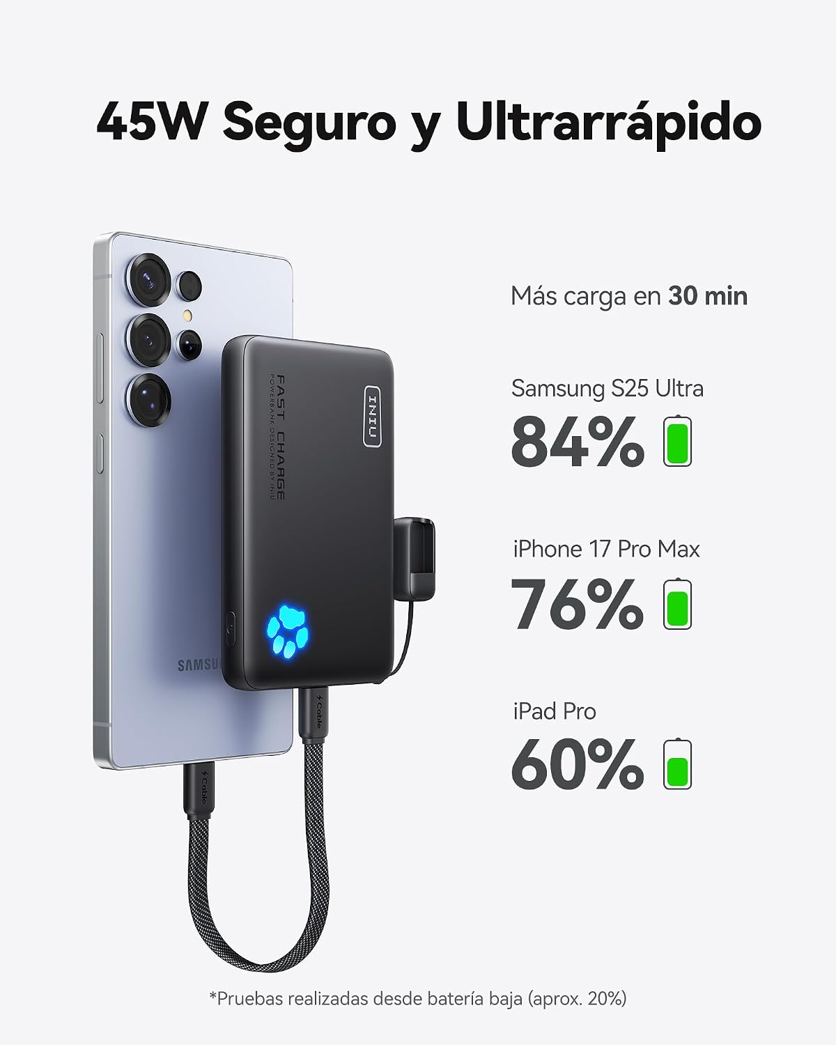 Detalle de INIU 45W Power Bank 10000mAh