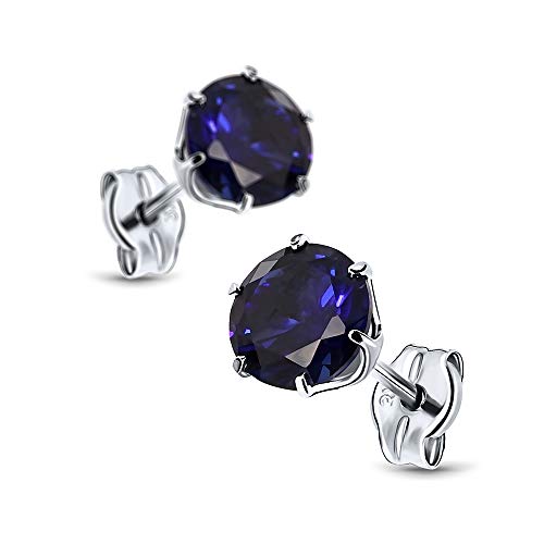 Detalle 2 de MIORE 9ct 375 White Gold Sapphire Stud Earrings, 6.5mm, 6-Prong