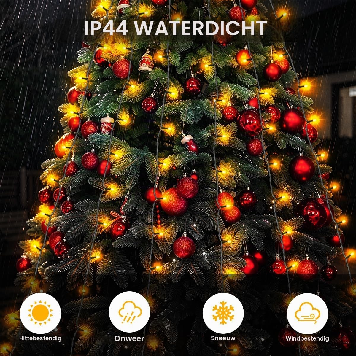 Detalle de ARKOCHIC DRCR100 kerstboomverlichting met 240 warmwitte leds en bevestigingsring