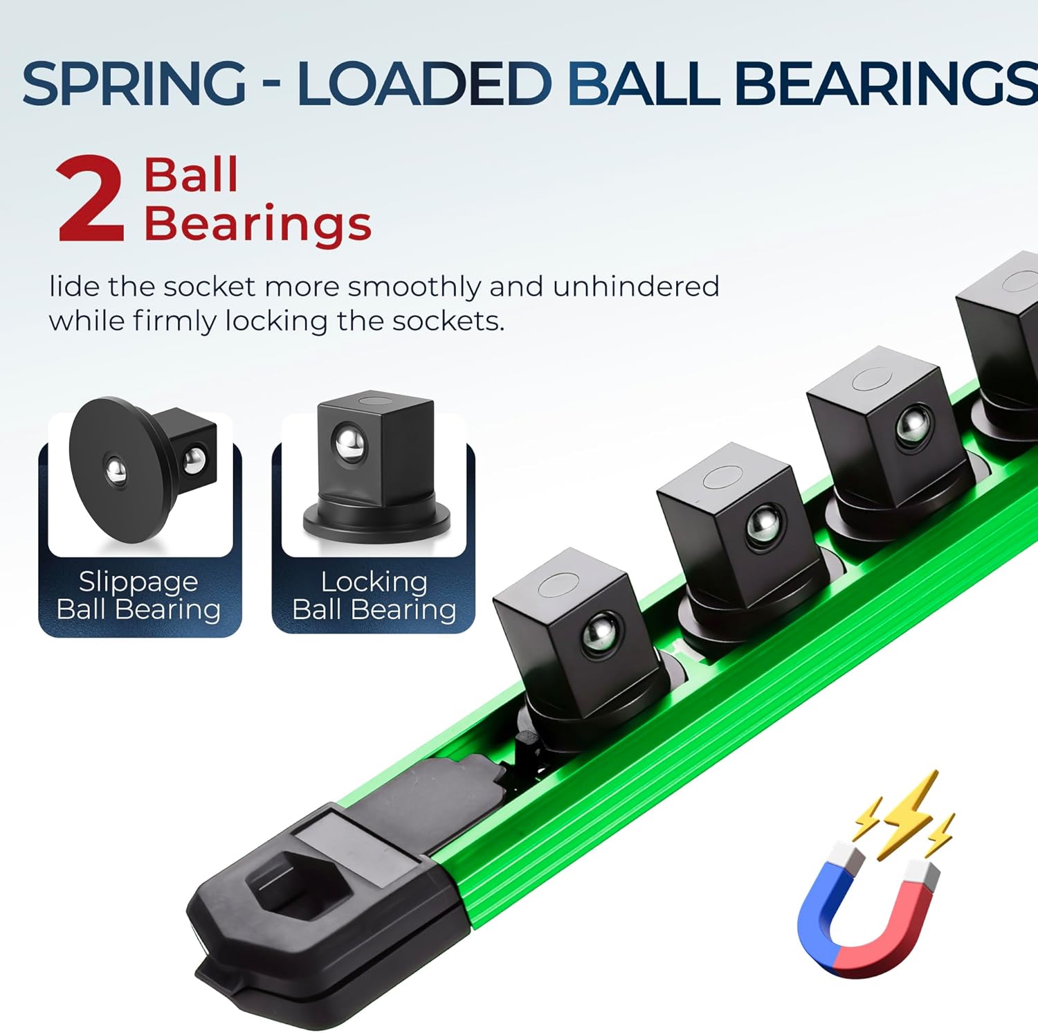 Thumbnail 4 de Reniteco Magnetic Socket Organizer Set (3PC) with 1/2-Inch Drive Aluminum Rail, 360° Swivel Holders