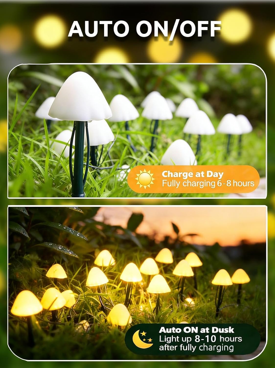 Detalle 2 de Joycome Solar Garden Ornaments 5m 20 LED Mushroom Stake Lights (IP65, Warm White)