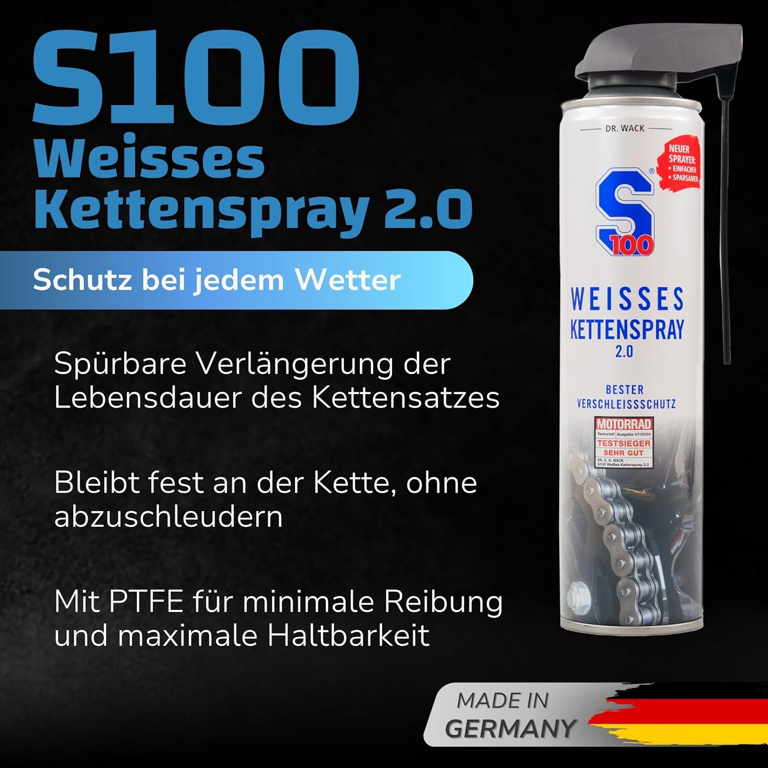 Thumbnail 1 de DR. WACK Weißes Kettenspray Motorrad 400 ml – Schutz vor Verschleiß und Korrosion